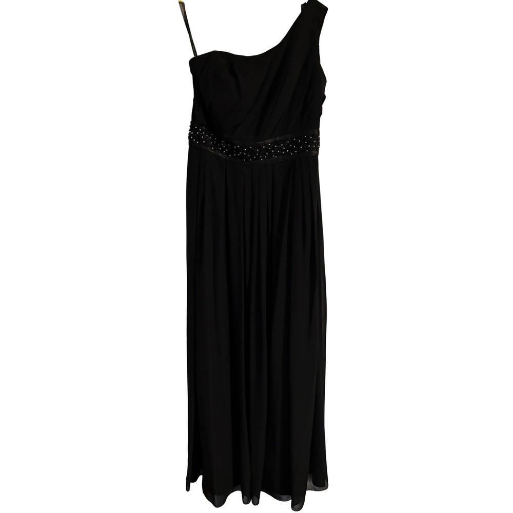 Bill Levkoff Black One Shoulder Beaded Waist Formal Gown Dress 14‎ Formalwear
